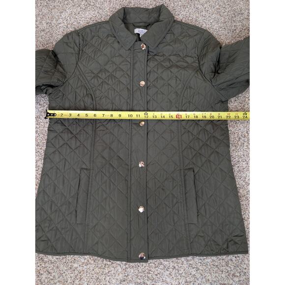 Croft & Barrow Women's Olive Green Quilted Coat Jacket Gold Snaps Size Large - Picture 5 of 8